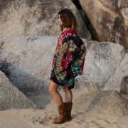 Plus Size Tie-Dye Kimono Mini Dress: Obsidian Bloom Cotton Tunic - Kumo - Image 2