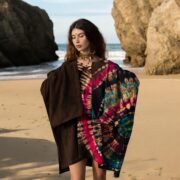 Plus Size Tie-Dye Kimono Mini Dress: Obsidian Bloom Cotton Tunic - Kumo - Image 8