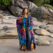 Handmade Tie-Dye Kimono Robe: Cotton Boho Duster, Plus Size Beach Cover-Up - Aurora