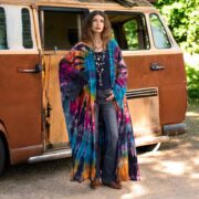 Handmade Tie-Dye Kimono Robe: Cotton Boho Duster, Plus Size Beach Cover-Up - Aurora - Image 9
