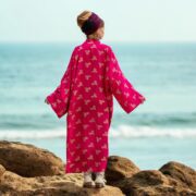 Magenta Bloom Kimono Robe: Gold Floral Bridal Cover-Up - Alura - Image 9