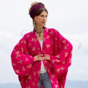 Magenta Bloom Kimono Robe: Gold Floral Bridal Cover-Up - Alura - Image 4