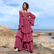 Boho Wedding Dress: Off-Shoulder Cotton Maxi Dress with Tiered Skirt - Lucia