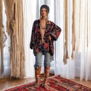 Plus Size Cotton Velvet Kimono Jacket: Floral Boho Coat - Mei - Image 5