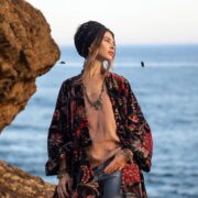 Plus Size Cotton Velvet Kimono Jacket: Floral Boho Coat - Mei - Image 9