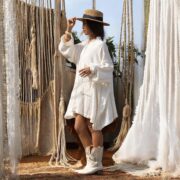 Plus Size Boho Crinkle Cotton Tunic Dress: Sea Pearl Babydoll Top - Bellina - Image 6