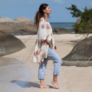 Boho Cotton Babydoll Tunic - Bellina in Moonpetal Cream | Plus Size Embroidered Kaftan Top with Pockets, Handcrafted Flowy Festival Dress - Image 8