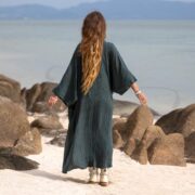Handmade Gauze Cotton Kimono Duster: Boho Robe - Tan - Willow - Image 9