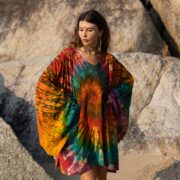 Plus Size Tie-Dye Tunic Dress: Cotton Kimono Mini with Pockets - Kumo - Image 10