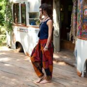 Plus Size Boho Harem Pants: Rust Patchwork Cotton, Wide Leg Trousers - Spiritu - Image 6