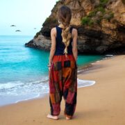 Plus Size Boho Harem Pants: Rust Patchwork Cotton, Wide Leg Trousers - Spiritu - Image 9