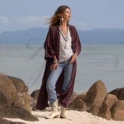 Boho Cotton Gauze Kimono Duster: Willow Robe - Mulberry, Amethyst - Image 5