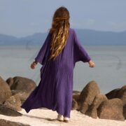 Boho Cotton Gauze Kimono Duster: Willow Robe - Mulberry, Amethyst - Image 9
