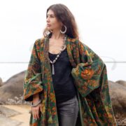 Autumn Garden Velvet Kimono Robe: Plus Size Boho Duster with Pockets - Harper Jade - Image 4