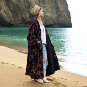 Plus Size Velvet Kimono Duster: Midnight Flora Boho Robe - Harper Jade - Image 2