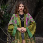 Mai Vintage Silk Kimono Duster – Jungle Orchid Boho Robe | Upcycled Sari Jacket by ZinniaPearl - Image 4