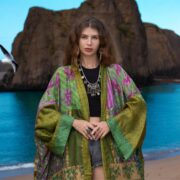 Mai Vintage Silk Kimono Duster – Jungle Orchid Boho Robe | Upcycled Sari Jacket by ZinniaPearl - Image 10