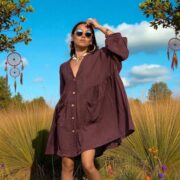 Plus Size Boho Tunic Dress: Crinkle Cotton Gauze Babydoll Top - Garner Grove - Bellina - Image 6