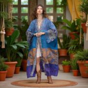 MAI Vintage Silk Kimono Duster – Gypsy Rainfall Boho Patchwork Robe | Upcycled Festival Jacket, Beach Cover-Up & Artistic Gift for Her - Image 9
