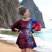 Handmade Tie-Dye Cotton Caftan Dress: Plus Size Boho Kimono Top - Celestia - Image 4