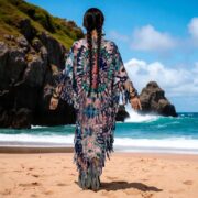 Plus Size Tie-Dye Fringe Tunic Dress: Boho Festival Kaftan - Arlo - Image 3