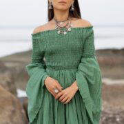 Boho Wedding Dress: Elderfern Green Cotton Off-Shoulder Gown - Lucia - Image 6
