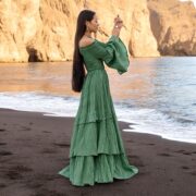 Boho Wedding Dress: Elderfern Green Cotton Off-Shoulder Gown - Lucia - Image 8