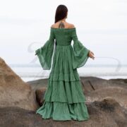 Boho Wedding Dress: Elderfern Green Cotton Off-Shoulder Gown - Lucia - Image 3