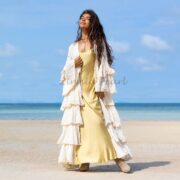 Raw Cotton Ruffle Kimono Duster: Hand-Dyed Boho Beach Cover-Up - Bali