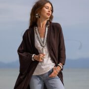 Handmade Cotton Gauze Kimono Robe: Raven Black Boho Duster with Pockets - Willow - Image 4