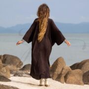 Handmade Cotton Gauze Kimono Robe: Raven Black Boho Duster with Pockets - Willow - Image 3