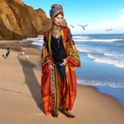 Upcycled Silk Kimono Duster: Canyon Ember Patchwork Boho Robe - Mai - Image 7