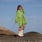 Plus Size Boho Crinkle Cotton Tunic Dress: Lime Bloom Kaftan Cover-Up - Bellina - Image 9