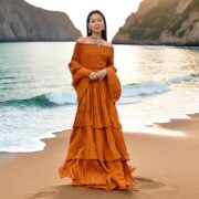 Boho Wedding Dress: Terra Cotta Cotton Maxi Gown with Bell Sleeves - Lucia - Image 7