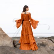 Boho Wedding Dress: Terra Cotta Cotton Maxi Gown with Bell Sleeves - Lucia - Image 3