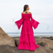 Boho Wedding Dress: Viva Peony Cotton Maxi Gown with Bell Sleeves - Lucia - Image 3