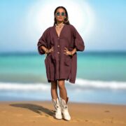 Plus Size Crinkle Cotton Babydoll Dress: Boho Tunic Top with Pockets - Bellina - Image 9