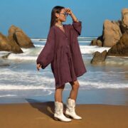 Plus Size Crinkle Cotton Babydoll Dress: Boho Tunic Top with Pockets - Bellina - Image 7