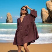 Plus Size Crinkle Cotton Babydoll Dress: Boho Tunic Top with Pockets - Bellina - Image 8