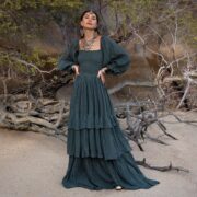 Isabella Amore Boho Wedding Dress: Tiered Cotton Gown, Woodland Jade