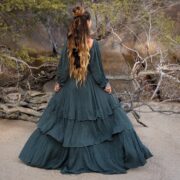 Isabella Amore Boho Wedding Dress: Tiered Cotton Gown, Woodland Jade - Image 3