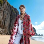 Plus Size Velvet Kimono Robe: Rosefinch Dusk Garden Cotton Duster - Image 10