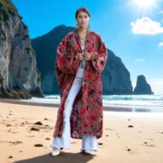 Plus Size Velvet Kimono Robe: Rosefinch Dusk Garden Cotton Duster - Image 7