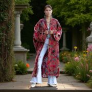 Plus Size Velvet Kimono Robe: Rosefinch Dusk Garden Cotton Duster - Image 5