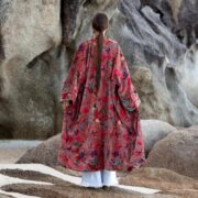 Plus Size Velvet Kimono Robe: Rosefinch Dusk Garden Cotton Duster - Image 3