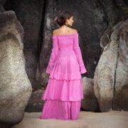 Boho Wedding Dress: Pink Cotton Maxi Gown with Bell Sleeves - Lucia - Image 3
