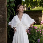 Off-White Cotton Boho Wedding Dress: Plus Size Raw Cotton Maxi Gown - Beata - Image 8