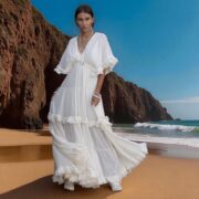 Off-White Cotton Boho Wedding Dress: Plus Size Raw Cotton Maxi Gown - Beata - Image 10
