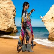 Handmade Tie-Dye Fringe Tunic Dress: Cosmic Crescent Boho Caftan - Arlo - Image 8