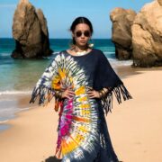 Handmade Tie-Dye Fringe Tunic Dress: Cosmic Crescent Boho Caftan - Arlo - Image 10